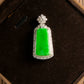 18K Platinum Diamond Natural Burmese Jade Full Colour Bright Green Pendant