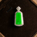 18K Platinum Diamond Natural Burmese Jade Full Colour Bright Green Pendant