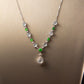 18K Platinum Diamond Natural Burmese Jade Icy White & Green Cabochon Necklace