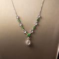18K Platinum Diamond Natural Burmese Jade Icy White & Green Cabochon Necklace