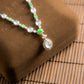 18K Platinum Diamond Natural Burmese Jade Icy White & Green Cabochon Necklace