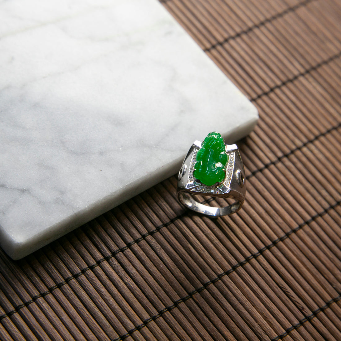 18K鉑金鑲鑽天然緬甸翡翠貔貅戒指