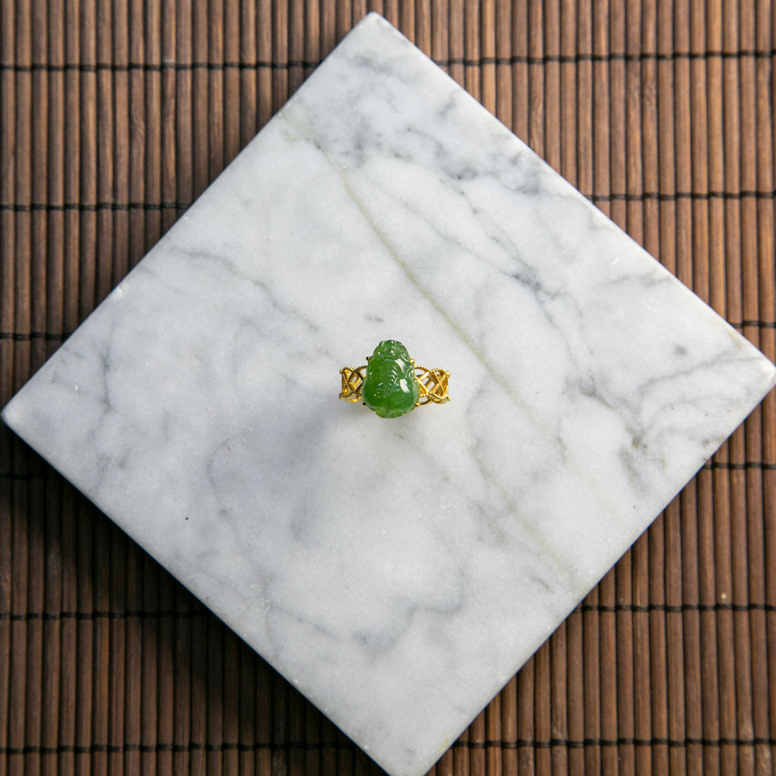 18K黃金天然緬甸翡翠貔貅戒指