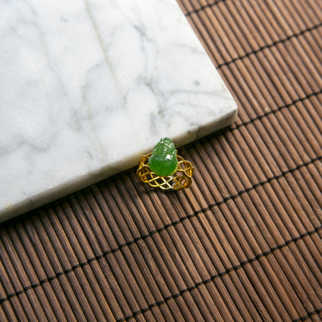 18K黃金天然緬甸翡翠貔貅戒指