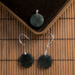 18K White Gold Natural Burmese Jade Black Wuji Round Pendant & Earring Set