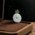 18K White Gold Diamond Natural Burmese Jade Green & Lavender Ping An Donut Pendant