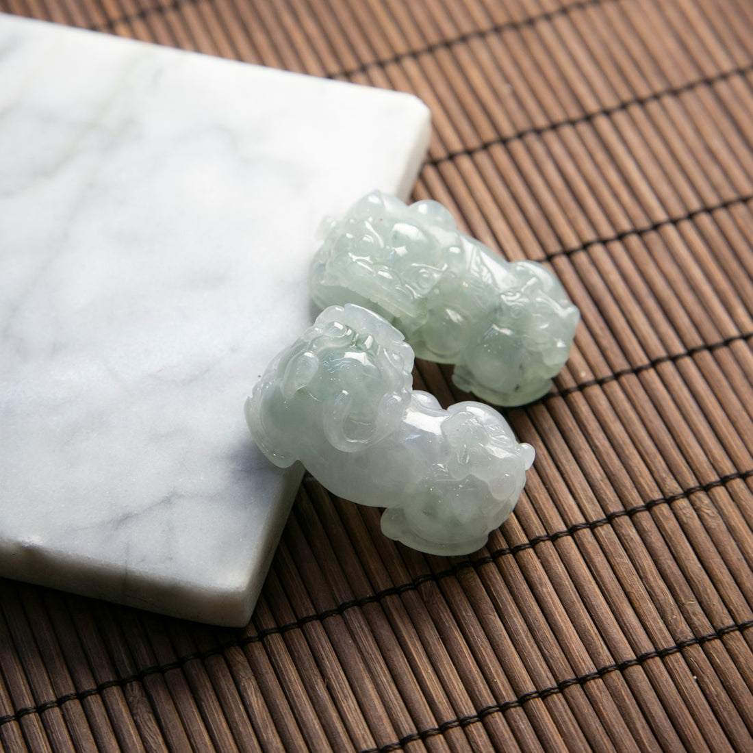 天然緬甸翡翠飄花貔貅一對