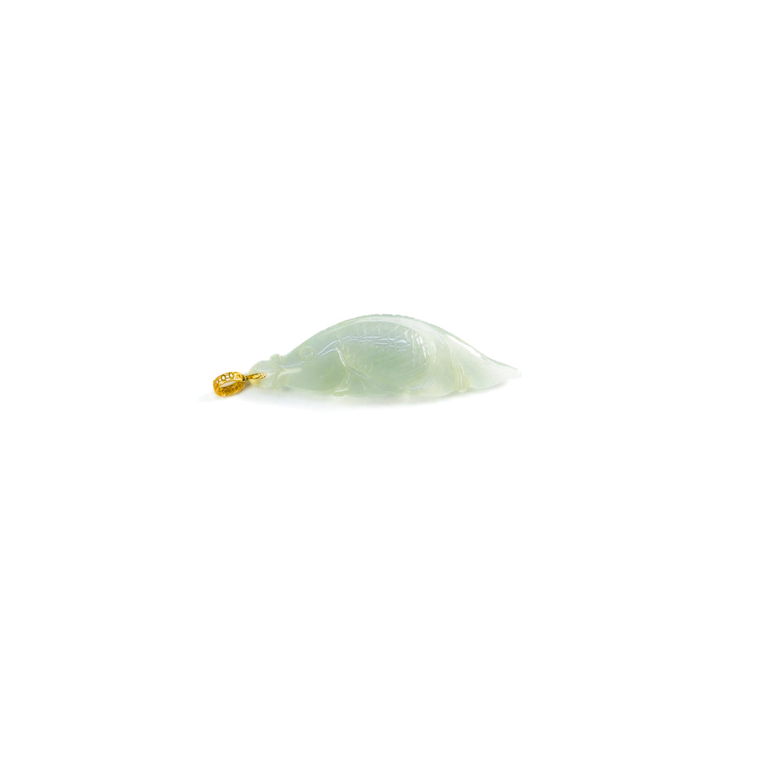 18K金天然緬甸翡翠冰淡綠年年有魚吊墜