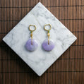 18K Gold Diamond Natural Burmese Jade Lavender Ping An Donut Earrings