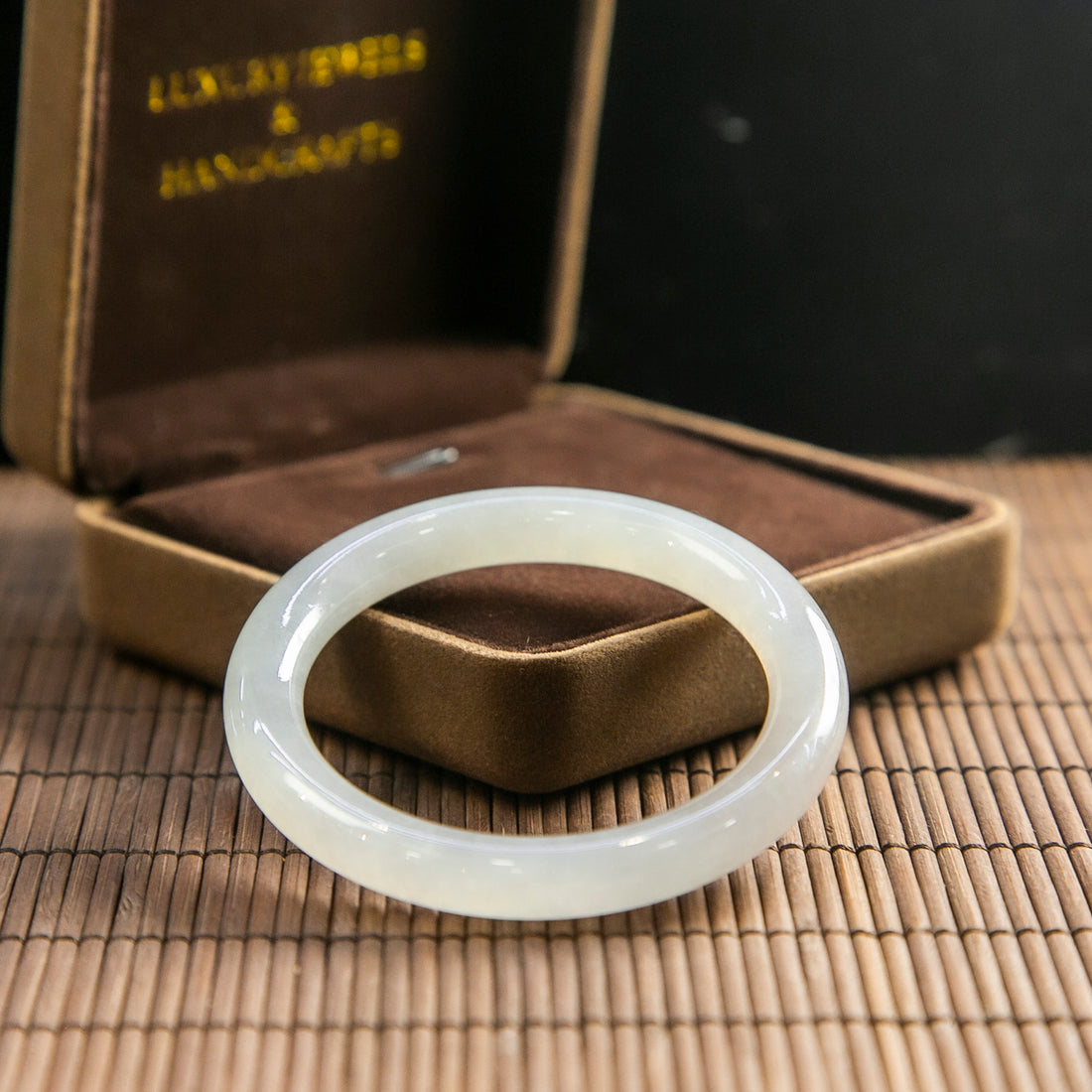 Natural Burmese Jade Icy White Full Circle Bangle (Fits 52-54mm)