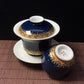 Blue and Gold Marine-Patterned Gaiwan Set
