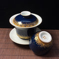 Blue and Gold Marine-Patterned Gaiwan Set