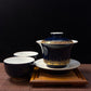 Blue and Gold Marine-Patterned Gaiwan Set